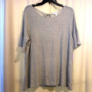 NWT LC Lauren Conrad Black and White Striped Shirt with Bell Sleeves, Size XL